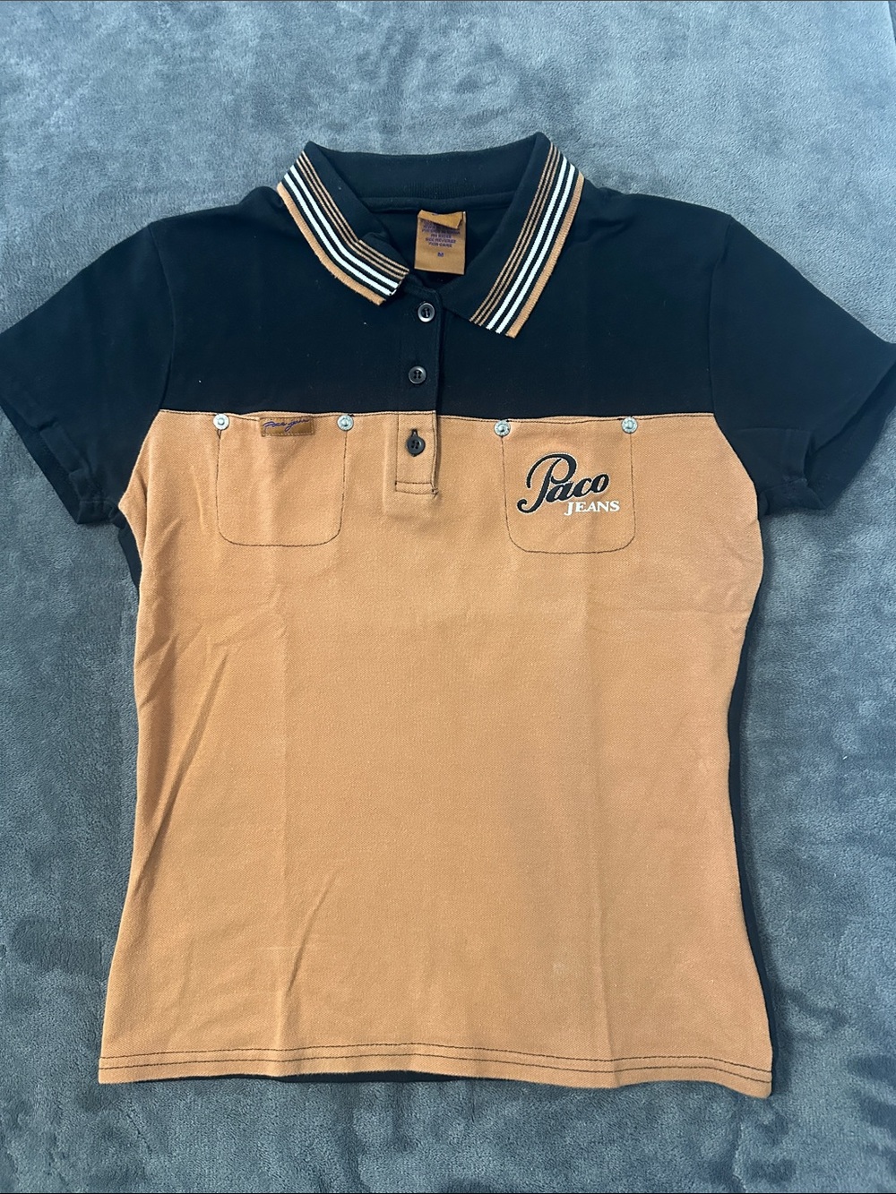 Paco Jeans Kids Two-Tone Polo Shirt in Black & Tan